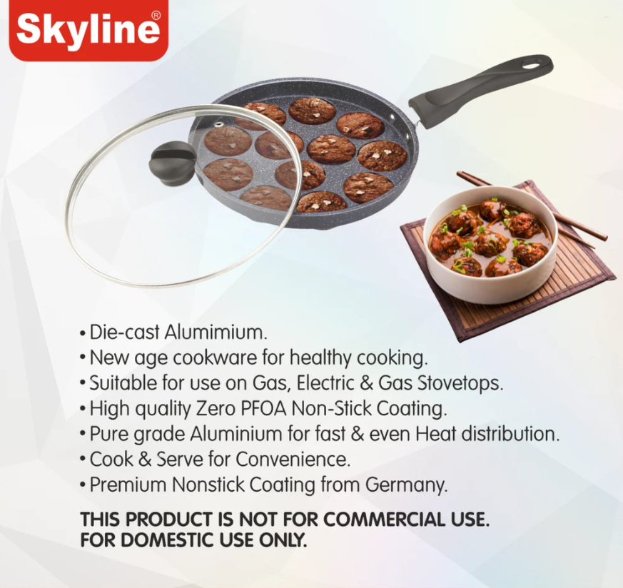 SKYLINE APPAM MAKER WITH GLASS LID 12 CUPS VTL8800