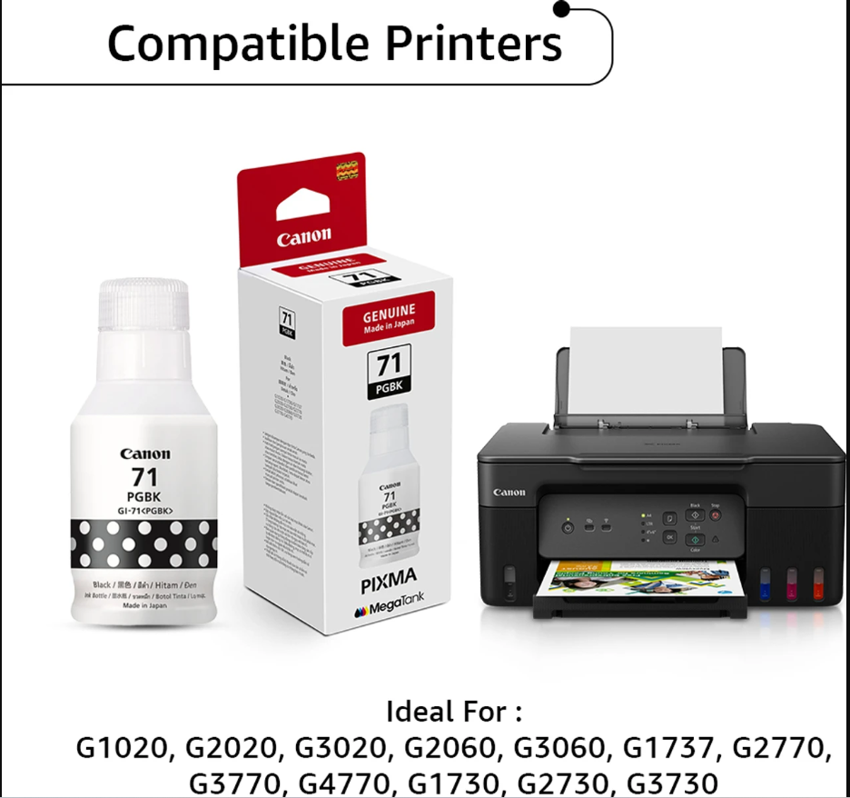 Canon PIXMA GI71BK Black Ink bottlefor G1020,G2020,G3020,G2060,G3060, G1737,G2770,G3770,G4770, G1730,G2730,G3730