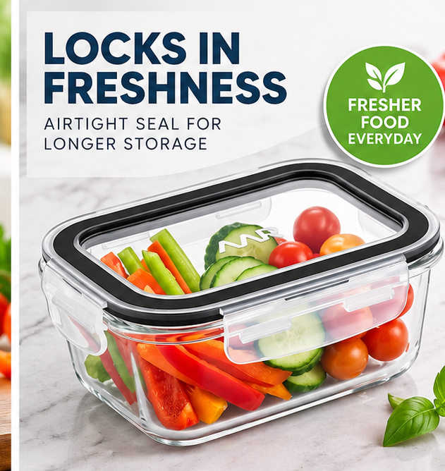 **AAR Serve-N-Fresh 150 ml Glass Food Storage Container with Airtight Leakproof Lid, Microwave & Oven Safe, Freezer Safe, Dishwasher Safe Glass Container for Fruits, Snacks, Meal Prep & Food Storage**