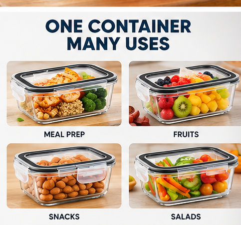 **AAR Serve-N-Fresh 150 ml Glass Food Storage Container with Airtight Leakproof Lid, Microwave & Oven Safe, Freezer Safe, Dishwasher Safe Glass Container for Fruits, Snacks, Meal Prep & Food Storage**