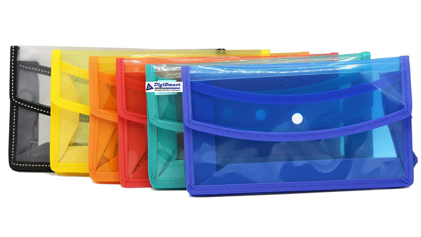 Digismart* Cheque Book Folder | Document Bag | Best for A5 Size Paper | Crossline Texture | Blue - Pack of 1 (Yellow, Red, Green, Blue)