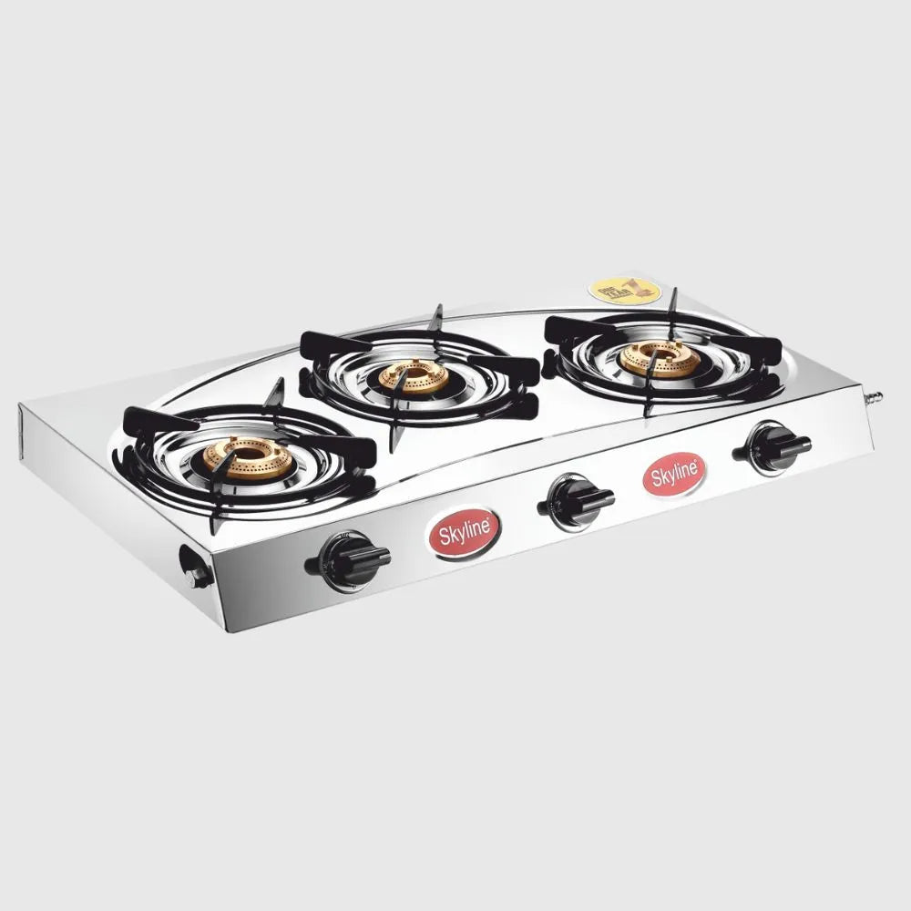 Skyline Stainless Steel LPG Gas Stove VTL-3112 | 3 Burner | Heavy Duty Design for Kitchen Use