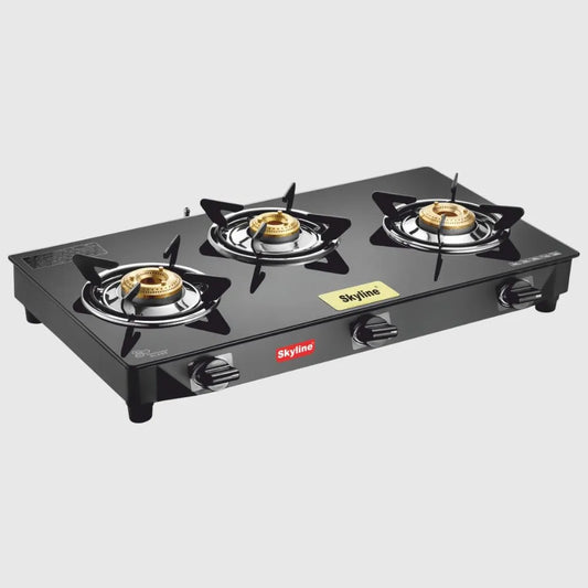 3-Burner LPG Gas Stove with Auto-Ignition, Brass Burners & Stylish Design VTL3434