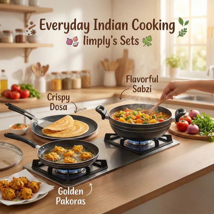 Skyline Non-Stick Cookware Set, 240mm Frying Pan, 280mm Dosa Tawa & 240mm Kadhai VTL - 8700