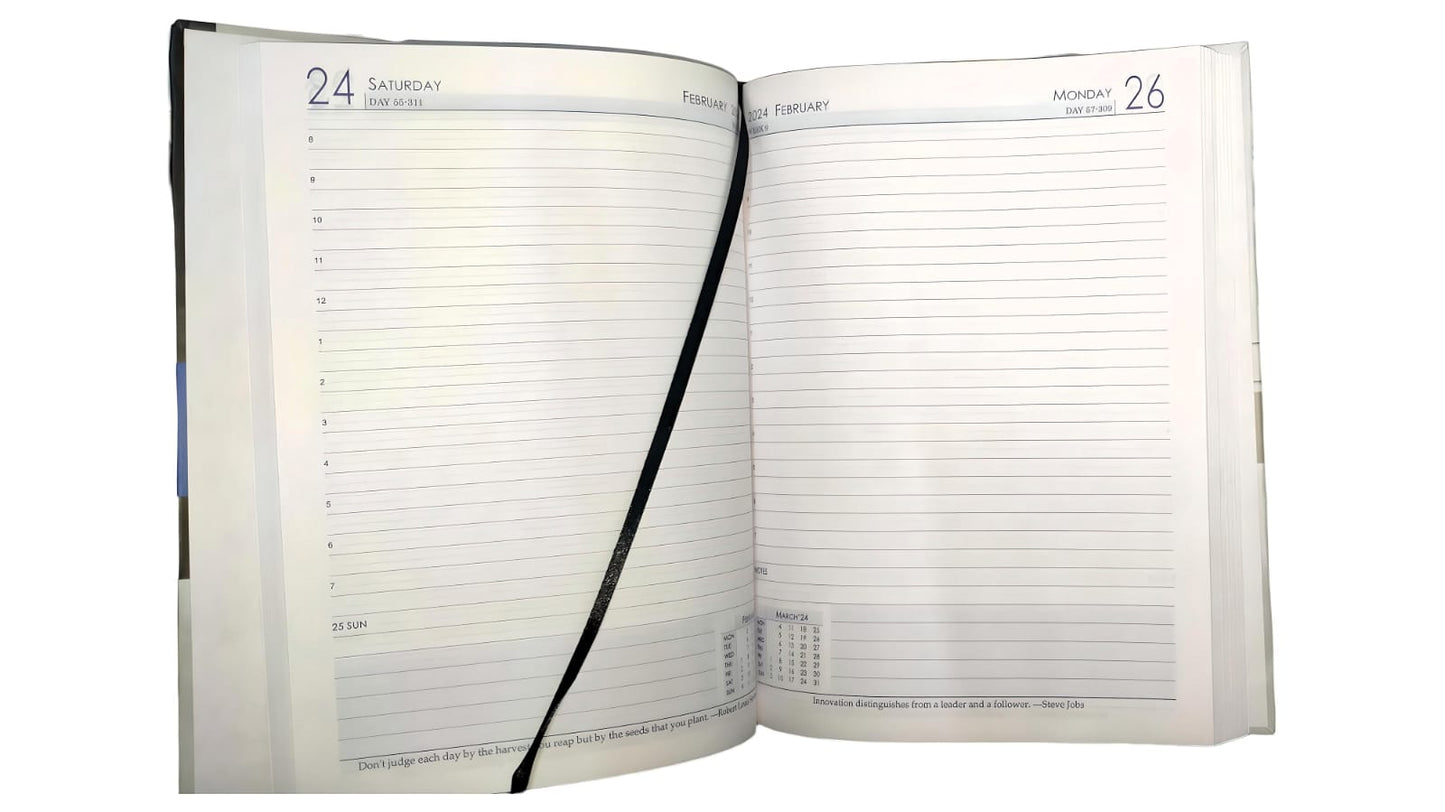 DIGISMART 2024 Executive Planner Diary - leather - A4 Size - Classic, 4 SOFTY Black