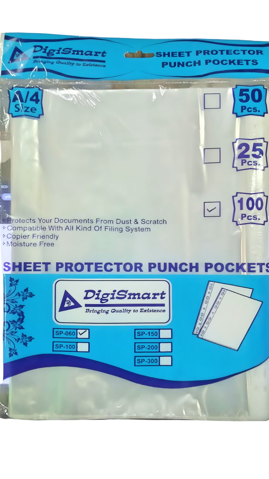 Digismart A4 30 Microns Punched Pocket, 100 Pages/Pack Sheet Protector Binder Pocket Paper File Letter Sheet Protector Binder Sleeves, Clear Sheet Protector Transparent Document Pocket Folder Wallets Sleeves(Transparent)