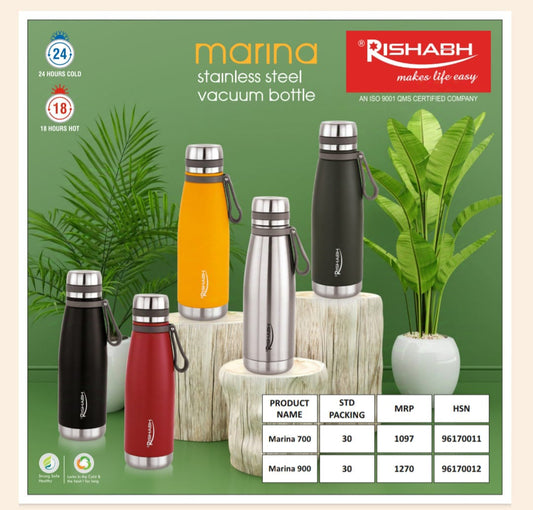 Marina Stainless Steel Vaccum Hot and Cold Water Bottle 900 ml IN MULTI COLOUR