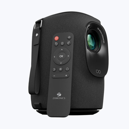 ZEBRONICS PIXAPLAY 24, Smart LED Vertical Projector, 4000 Lumens, 1080p Support, 160" Screen Size, Auto Focus