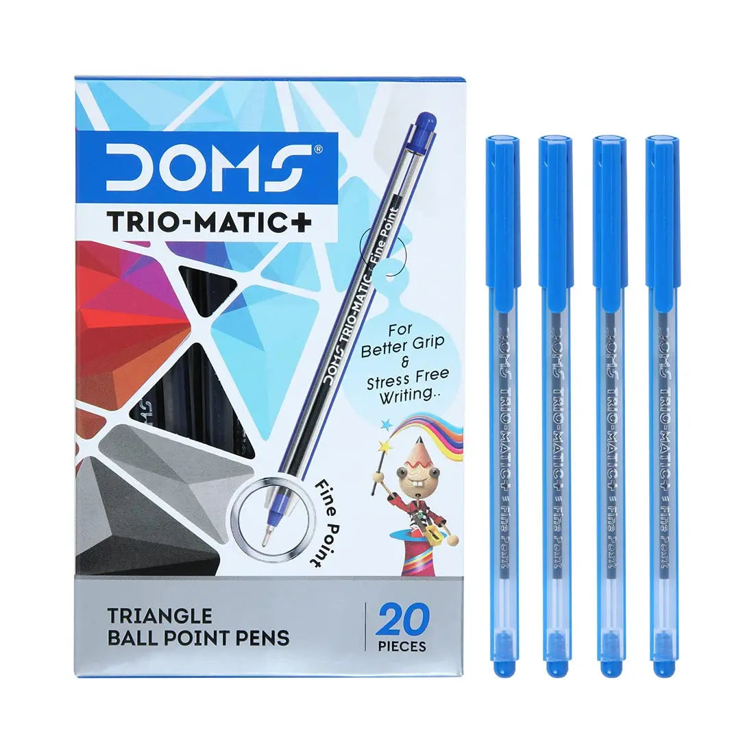 Doms Trio-Matic + Ball Point Pens (Assorted colors Blue, Black, Red Pack of 20 x 1 Set) - Image #1