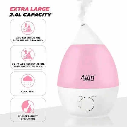 Allin Exporters J66 Ultrasonic Humidifier Cool Mist Air Purifier for Dryness, Cold & Cough Large Capacity for Room, Baby, Plants, Bedroom (2.4 L) (1 Year Warranty)