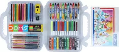 Doms Art Apps Nxt Kit With Plastic Carry Case | Perfect Value Pack | Kit For School Essentials | Gifting Range For Kids | Combination of 9 Stationery Items