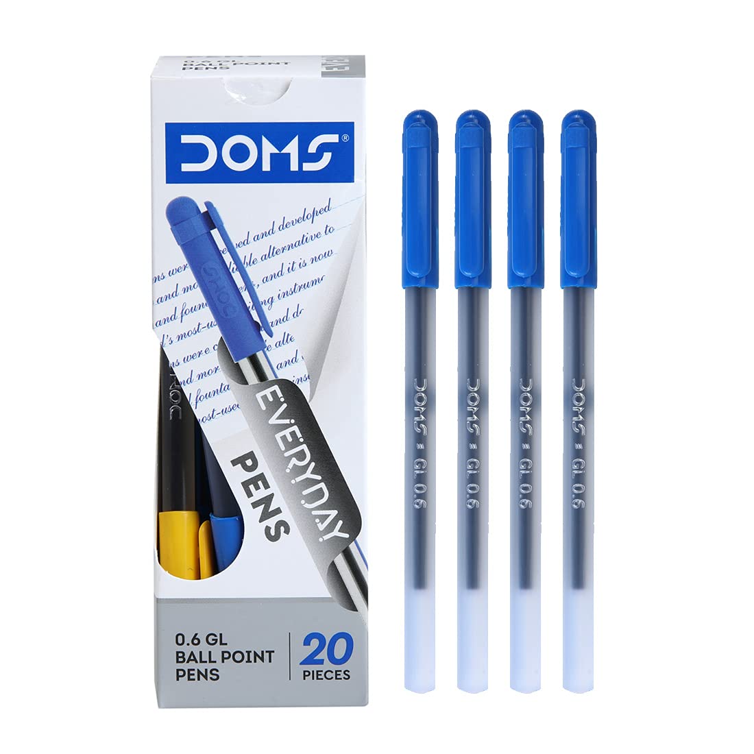 Doms DF 0.6 GL Ball Point Pens (Assorted colors Blue, Black, Red, ( Set of 20 pcs)