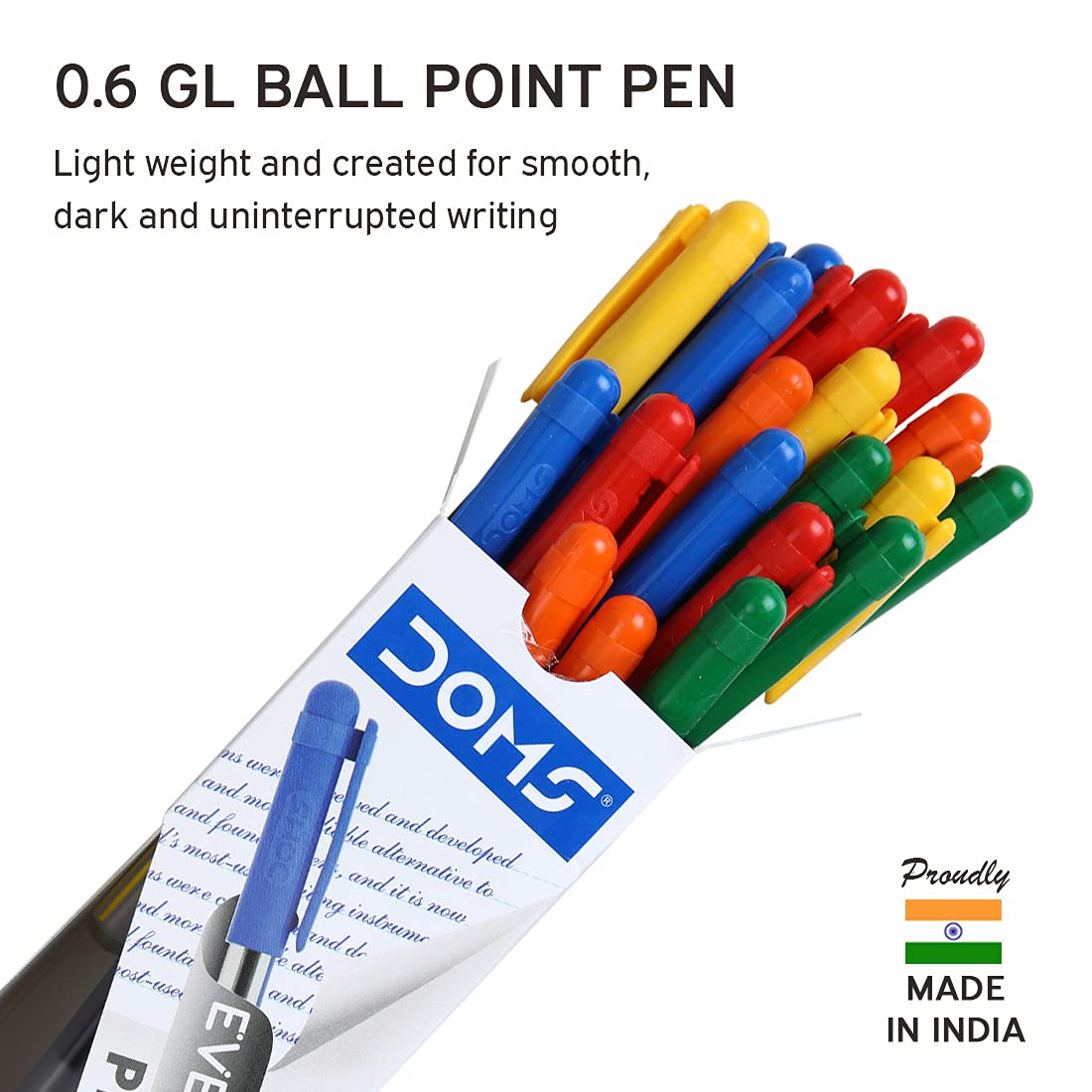 Doms DF 0.6 GL Ball Point Pens (Assorted colors Blue, Black, Red, ( Set of 20 pcs)