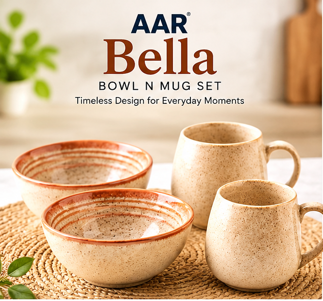 AAR Bella Bowl and Mug Set | Stylish Kitchen & Dining Set | Elegant Design for Everyday Use, Serving and Gifting