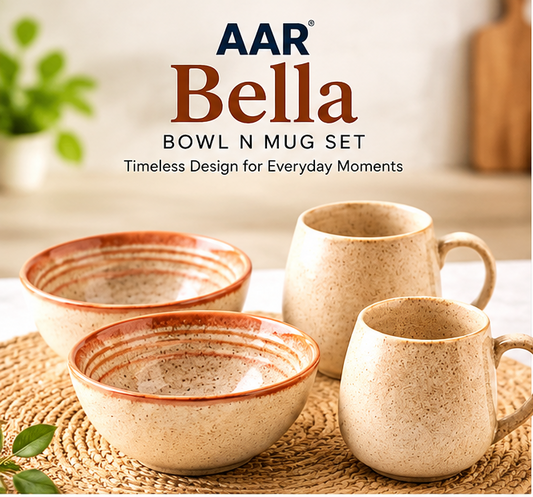 AAR Bella Bowl and Mug Set | Stylish Kitchen & Dining Set | Elegant Design for Everyday Use, Serving and Gifting