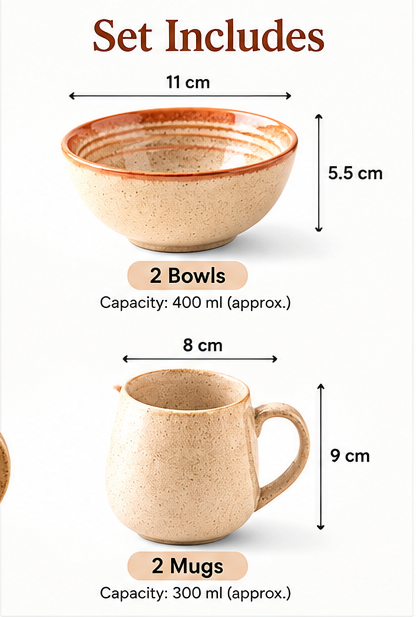 AAR Bella Bowl and Mug Set | Stylish Kitchen & Dining Set | Elegant Design for Everyday Use, Serving and Gifting