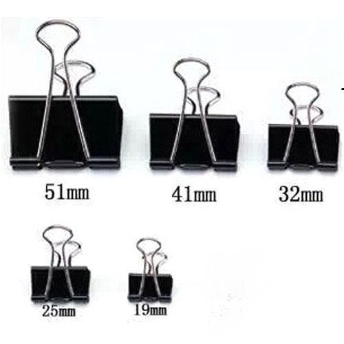 AMKAY Binder Clip All Size- (15mm/19mm/25mm/32mm/41mm) Stainless Steel Paper Clip, Binder Clip, Office Stationery Clip (Pack of 1)- 12 Clips(Black)