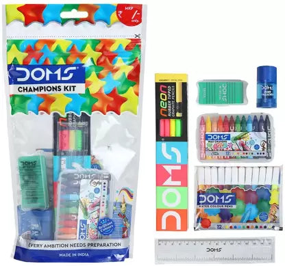 Doms Champions Kit | Perfect Value Pack | Kit For School Essentials | Gifting Range For Kids | Combination of 6 Stationery Items