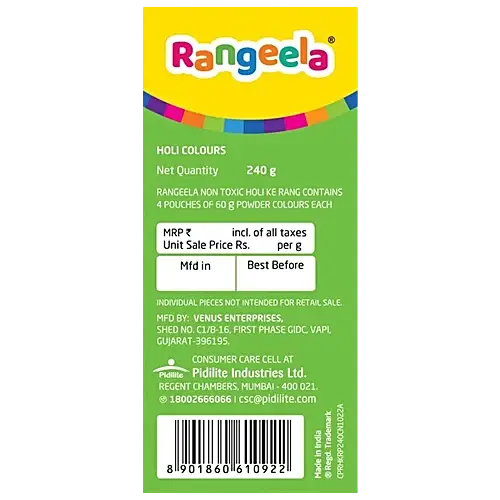 Pidilite Rangeela Holi Ke Rang Colours/Gulal - Non Toxic, Skin Friendly, Assorted Colours, 60 g (Pack of 4) - Image #2