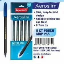 Reynolds AEROSLIM BP 5 CT POUCH - BLUE | Ball Point Pen Set With Comfortable Grip | Pens For Writing | School and Office Stationery | Pens For Students | 0.7mm Tip - Image #10