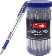 FLAIR XTRA MILE Ball Pen Jar | Tip Size 0.7 To 1 mm | Smooth Ink Flow System With Smooth & Comfortable Writing Experience | Ideal for School, Collage, Office | Blue Ink, Stand Pack Of 100