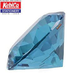 Kebica Diamond Shaped Crystal Glass Paper Weight with Clear Finish  (2.4 Inch, Light Blue)