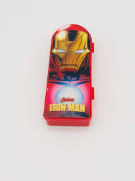 SKI 3D Crysta Iron Man Printed Pencil Box with Accessories for Kids Double Level Plastic Pen /Pencil/Stationary Holder with Pencil Eraser Scale &sharpner Iron Man Art Plastic Pencil Box