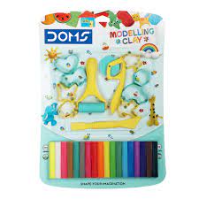 Doms 18 Shade Modelling Clay 225 Gram with 8 Shape Toys, 1 Spatula, 1 Hand Roller, 1 Wave/ Plain Cutter