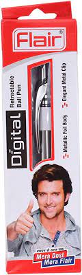 FLAIR Digital Ball Pen Box Pack | Retractable Mechanism With Grip For Easy Holding | Swiss Tip Technology For Smooth Writing Experience | Blue Ink