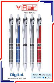 FLAIR Digital Ball Pen Box Pack | Retractable Mechanism With Grip For Easy Holding | Swiss Tip Technology For Smooth Writing Experience | Blue Ink