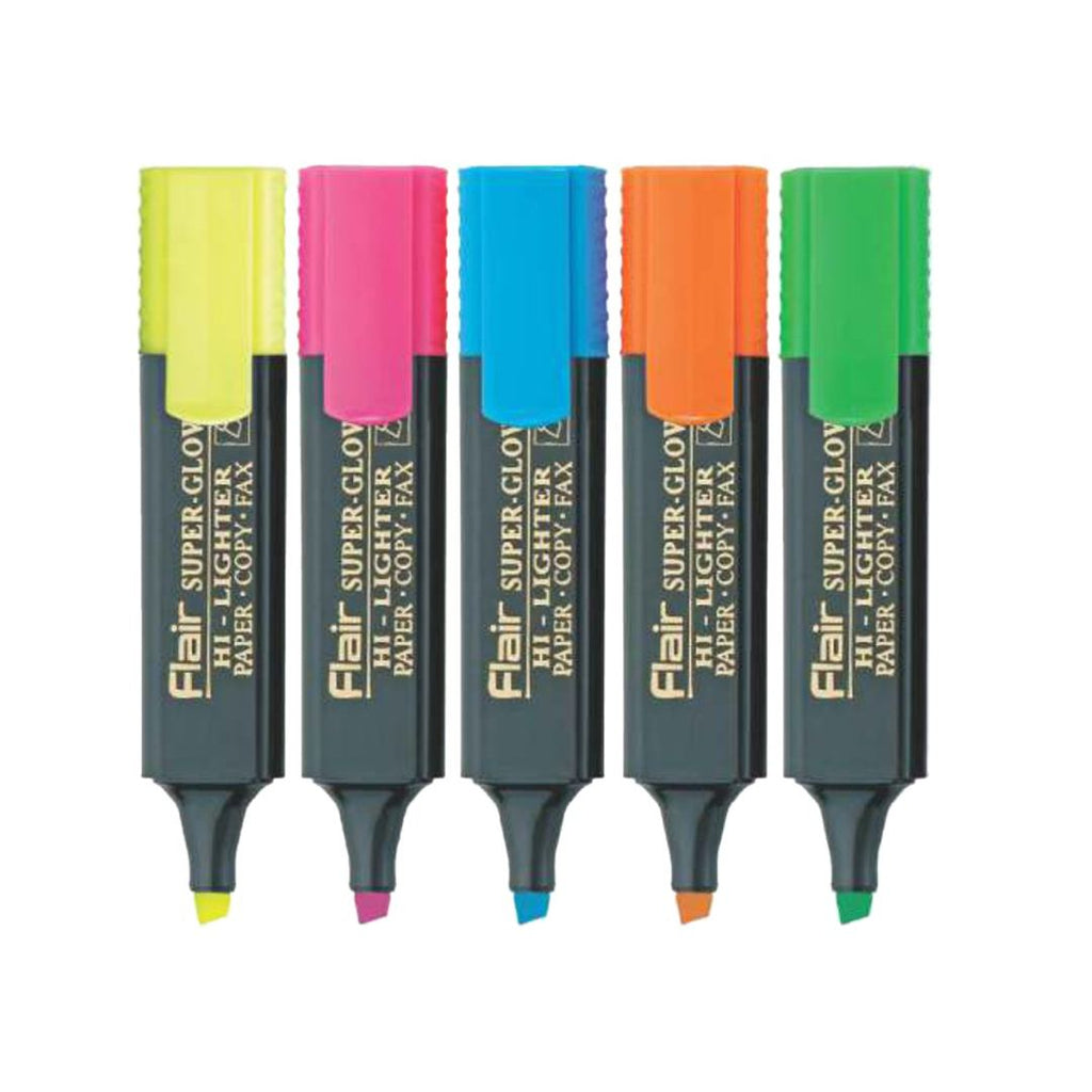 FLAIR Super Glow Highlighter with Correction Pen  (Set of 5, Multicolor)