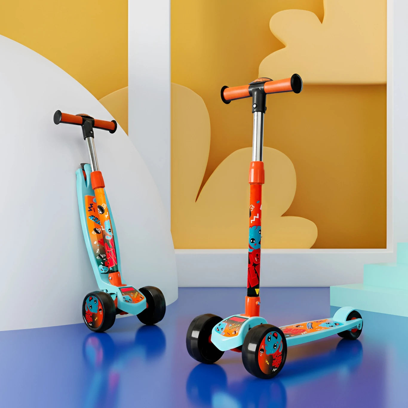 Kidsmate Fliprider 3 Wheel Kick Scooter for Kids | Foldable, 3-Level Adjustable Height | Kids Scooter (ASL)