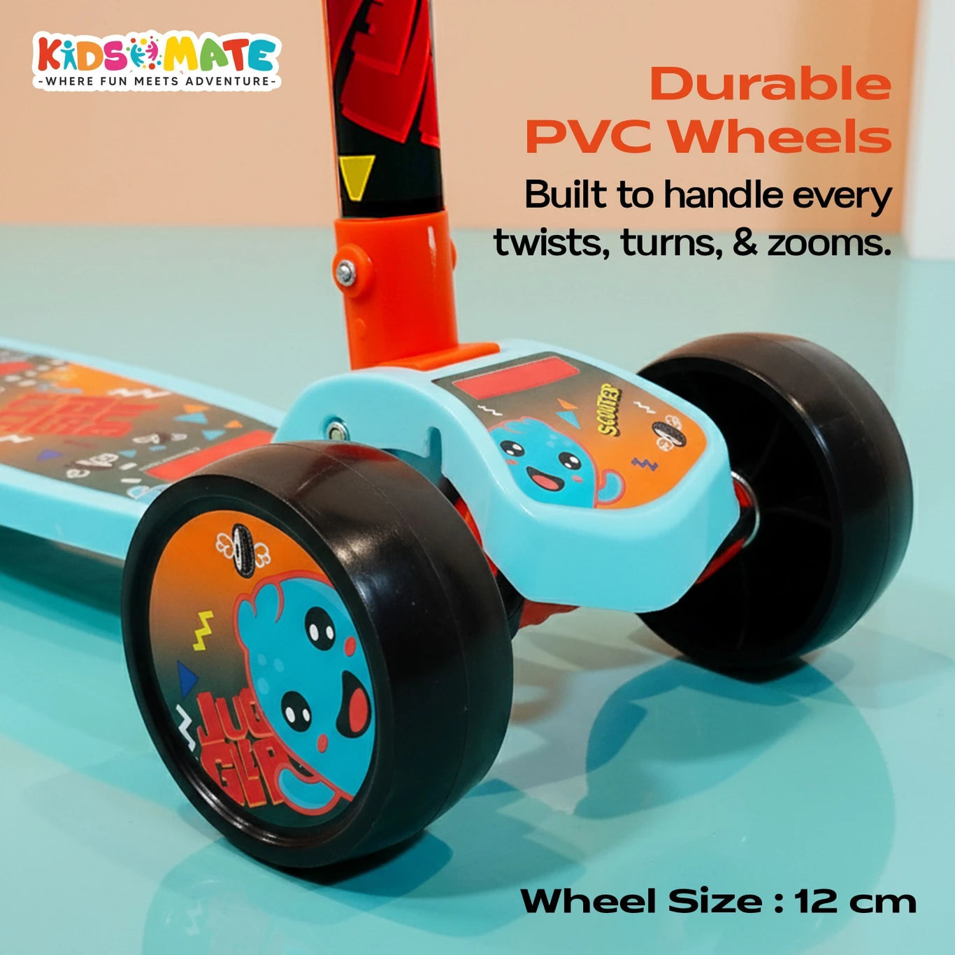 Kidsmate Fliprider 3 Wheel Kick Scooter for Kids | Foldable, 3-Level Adjustable Height | Kids Scooter (ASL)