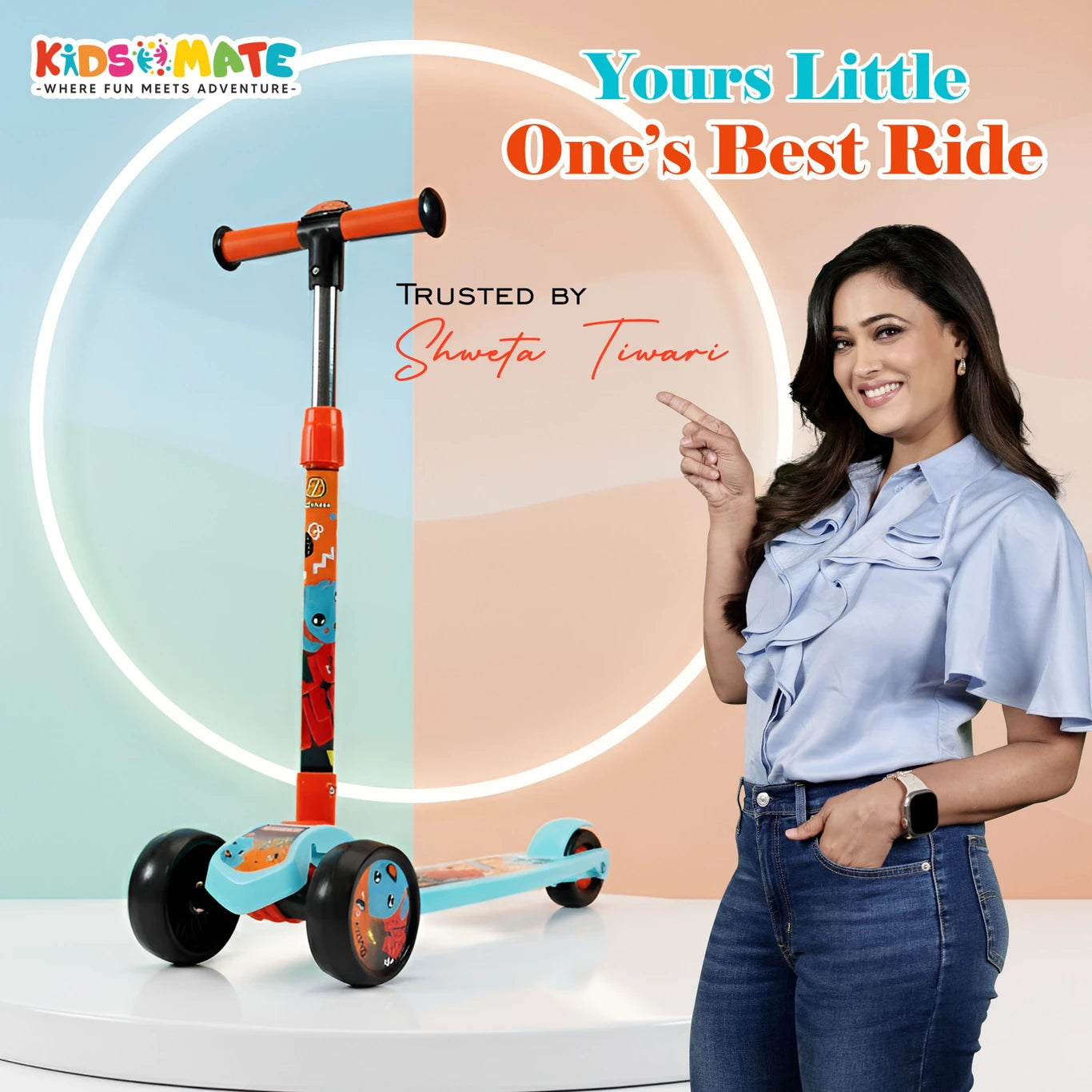 Kidsmate Fliprider 3 Wheel Kick Scooter for Kids | Foldable, 3-Level Adjustable Height | Kids Scooter (ASL)