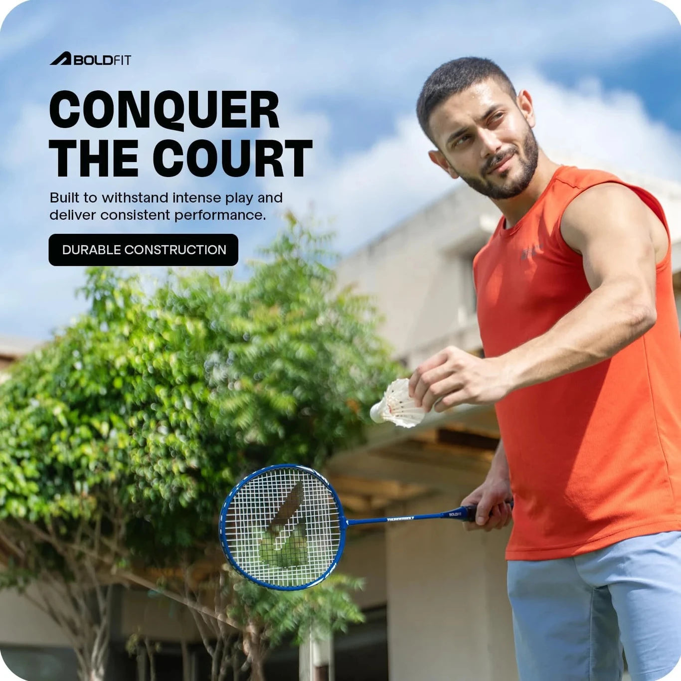BOLDFIT Badminton Racquet with Cover Blue Strung Badminton Racquet (ASL)