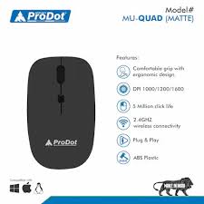 ProDot Quad(Made in India) Wireless Mouse, 2.4GHz with Nano receiver, 4 buttons (Matte)