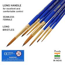 Doms Artistic Synthetic Brush Round SR 3 Paint Brush Set ( SET OF 10 PCS) | Long Handle with Seamless Ferrule & Long Bristales | Soft & Easy to Clean | Comfortable, Sturdy & Light Weight Body | Pack of 1