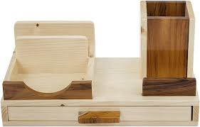 Kebica pen stand 3 in 1 table organizer wooden base