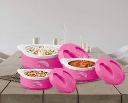 MILTON Delight Jr. Inner Stainless Steel Casserole Gift Set of 3 (520 ml, 820 ml, 1.3 litres), Pink | PU Insulated | BPA Free | Food Grade | Hot & Cold