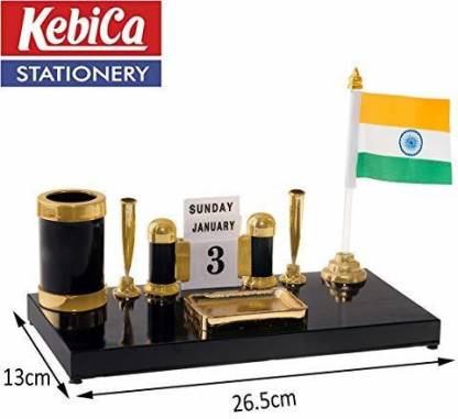 Kebica Pen Stand 120 D-Flag Compartments Acrylic with flag calendar Pen stand for government Office  (Dark Brown)