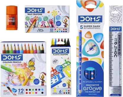 Doms Champions Kit | Perfect Value Pack | Kit For School Essentials | Gifting Range For Kids | Combination of 6 Stationery Items