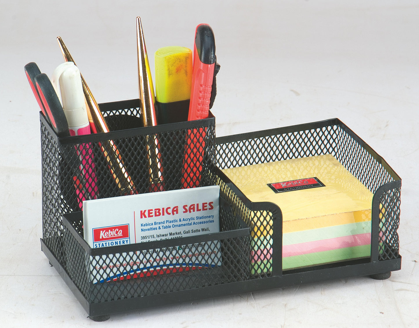 Kebica Metal Mesh Desktop Organizer Pen and Pencil Stationery Storage Holder for Home and Office Supplies (3 Compartment)