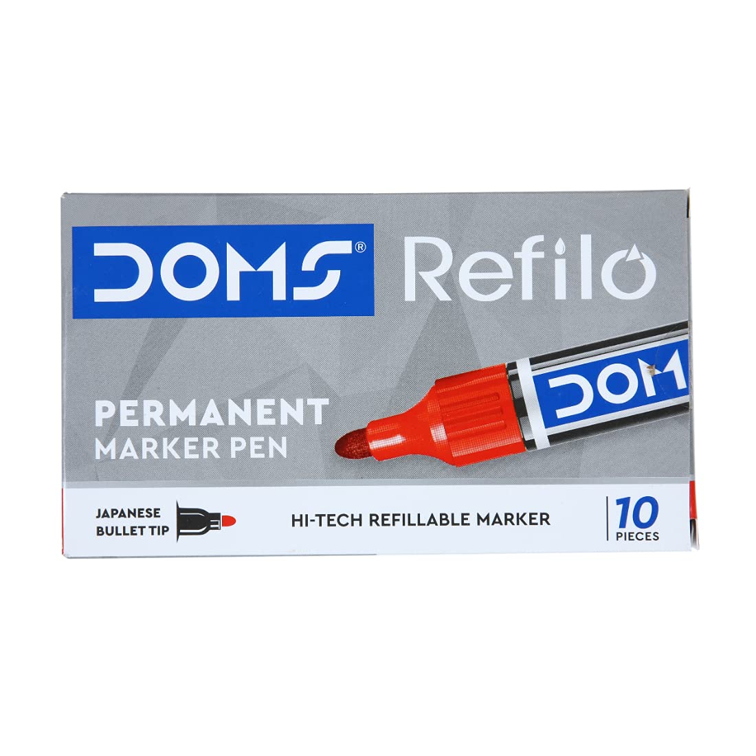 Doms Refilo Non-Toxic Hi-Tech Refillable Permanent Marker Pen (RED)