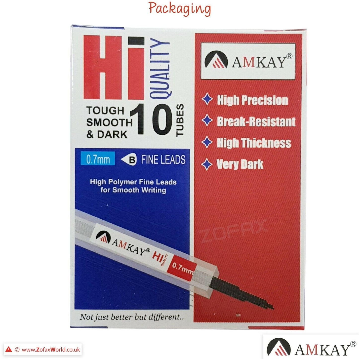 AMKAY Super Hi-Polymer Lead Refill 0.5/0.7Mm, Fine/Medium, Hb, Pack of 10 Packets