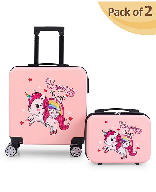 SCOFFCO KIDS LUGGAGE BAG 716 SET OF 2 LUGGAGE : SUITCASE & VANITY (WPT) - VARIATION COLOUR - ( PINK UNICORN / WHITE STAR WARS )
