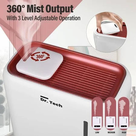 Dr. Tech J820 Ultrasonic Humidifier Cool Mist Air Purifier Dryness Cold & Cough Large Capacity Ideal Fit for Indoors Office Babyroom Nursery and Bedro