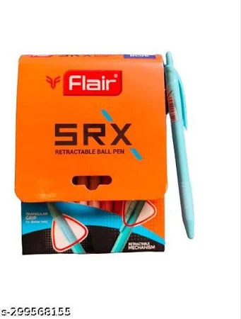 FLAIR Srx Ball Pen Box Pack | Triangular Body Design For Better Grip | Light Weight Refillable | Smooth Writing Experience | Vibrant Solid Body Colours | Blue Ink, Pack of 10