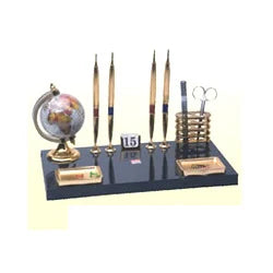 Kebica Decorative Pen Stand with 4 Pen Holder, Calendar and India Flag for Office Table