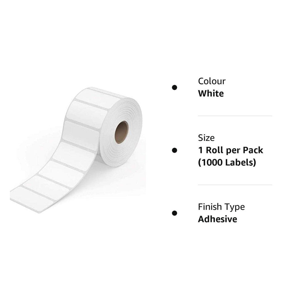 KIYA 50X25 Barcode Label Sticker  - 50mm x 25mm - 1 Ups - 1000 Labels Per Roll - White Self Adhesive Sticker for Printing Barcoding (1 Roll Per Pack (1000 Labels))