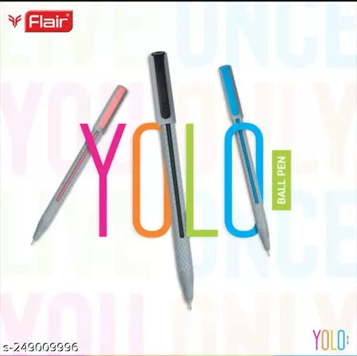 FLAIR Yolo 0.6mm Ball Pen Box Pack | Light Weight Sleek Body With Smooth Performance | Low-Viscosity Ink For Smudge Free, Fine & Smooth Writing | Blue Ink, Pack of 100 Pens